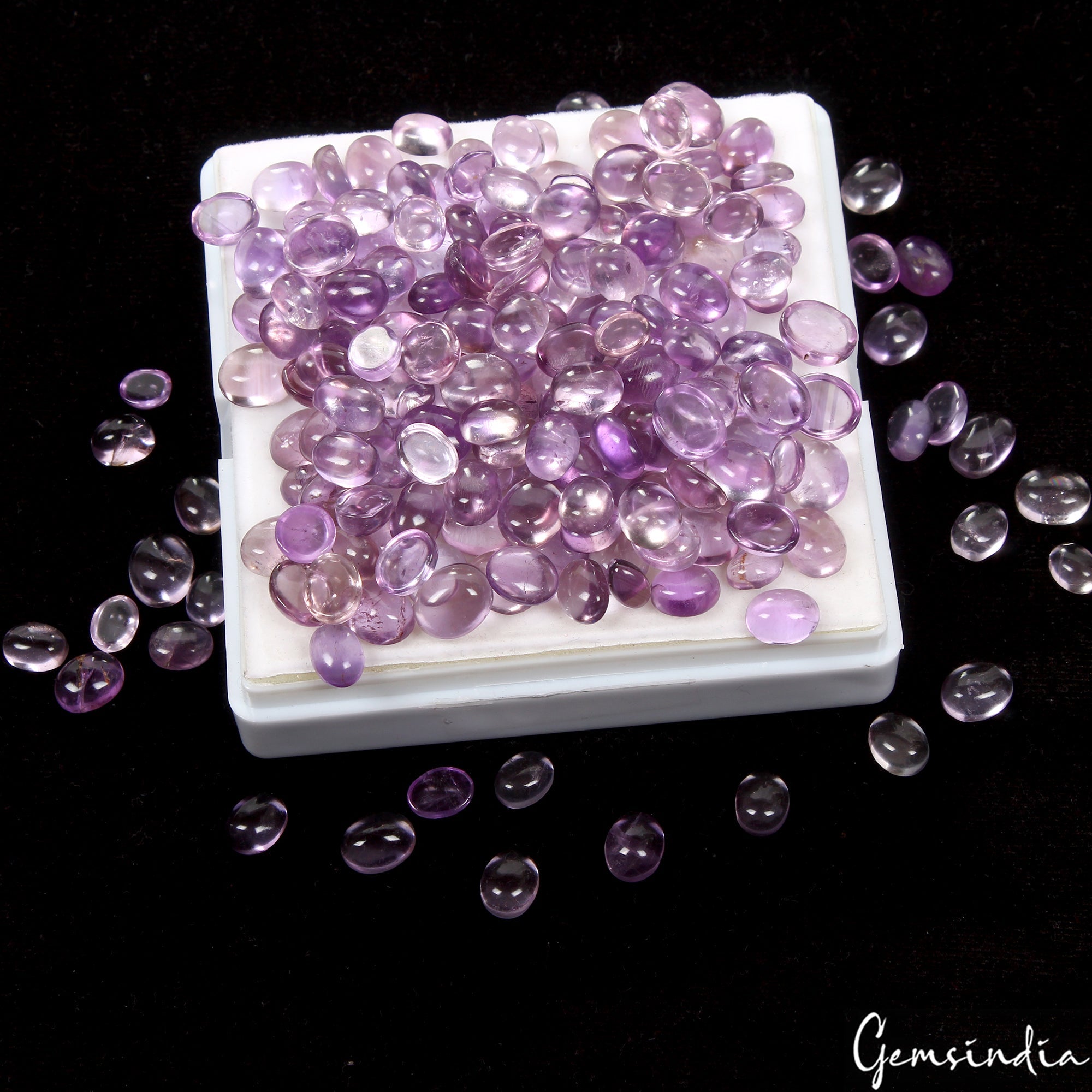 500 Cts/200 Pcs Natural Untreated Purple Amethyst Oval Cabochon Loose Gemstones
