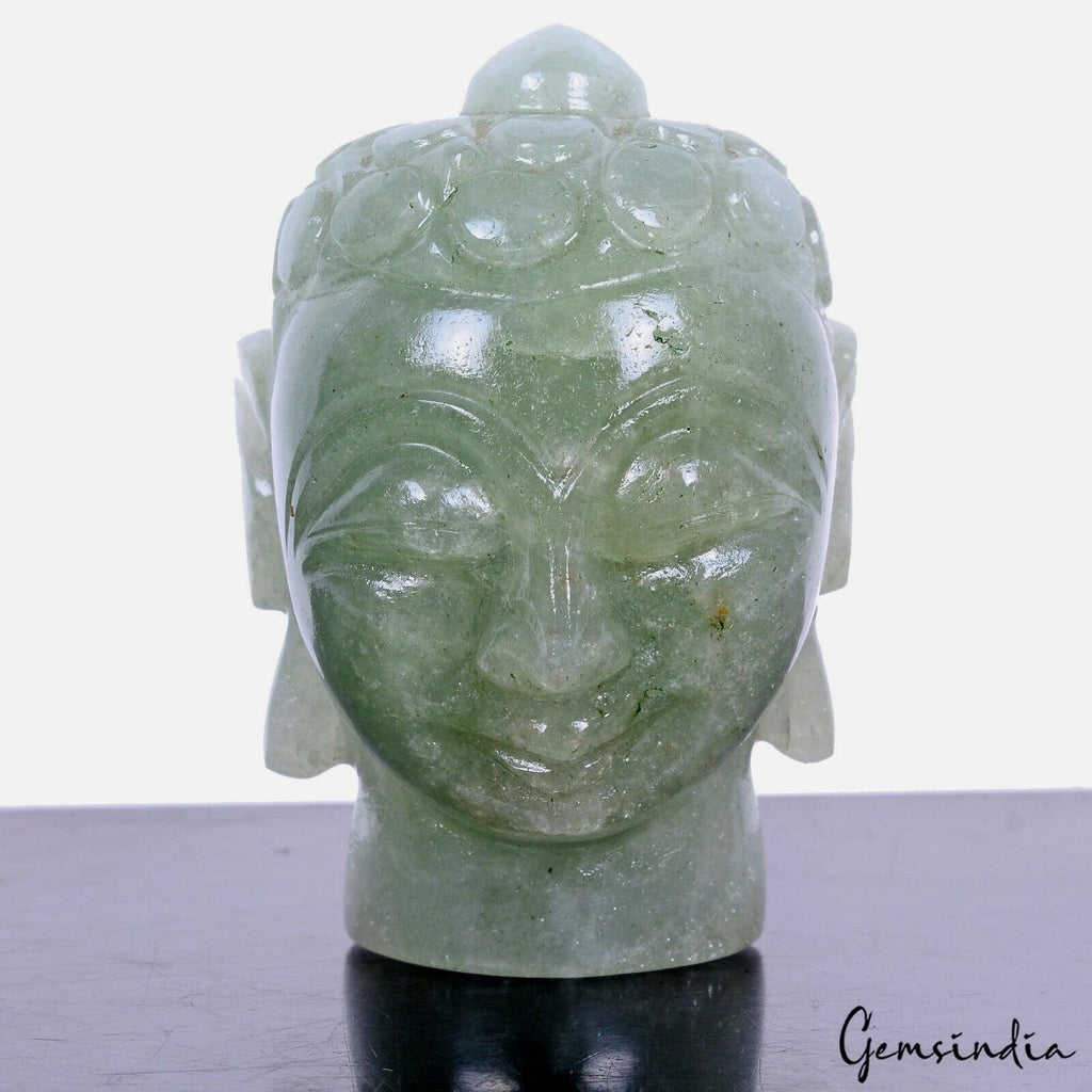 2.6" Buddha Head Natural Aventurine Gem Hand Crafted Meditating Art Decor/Statue