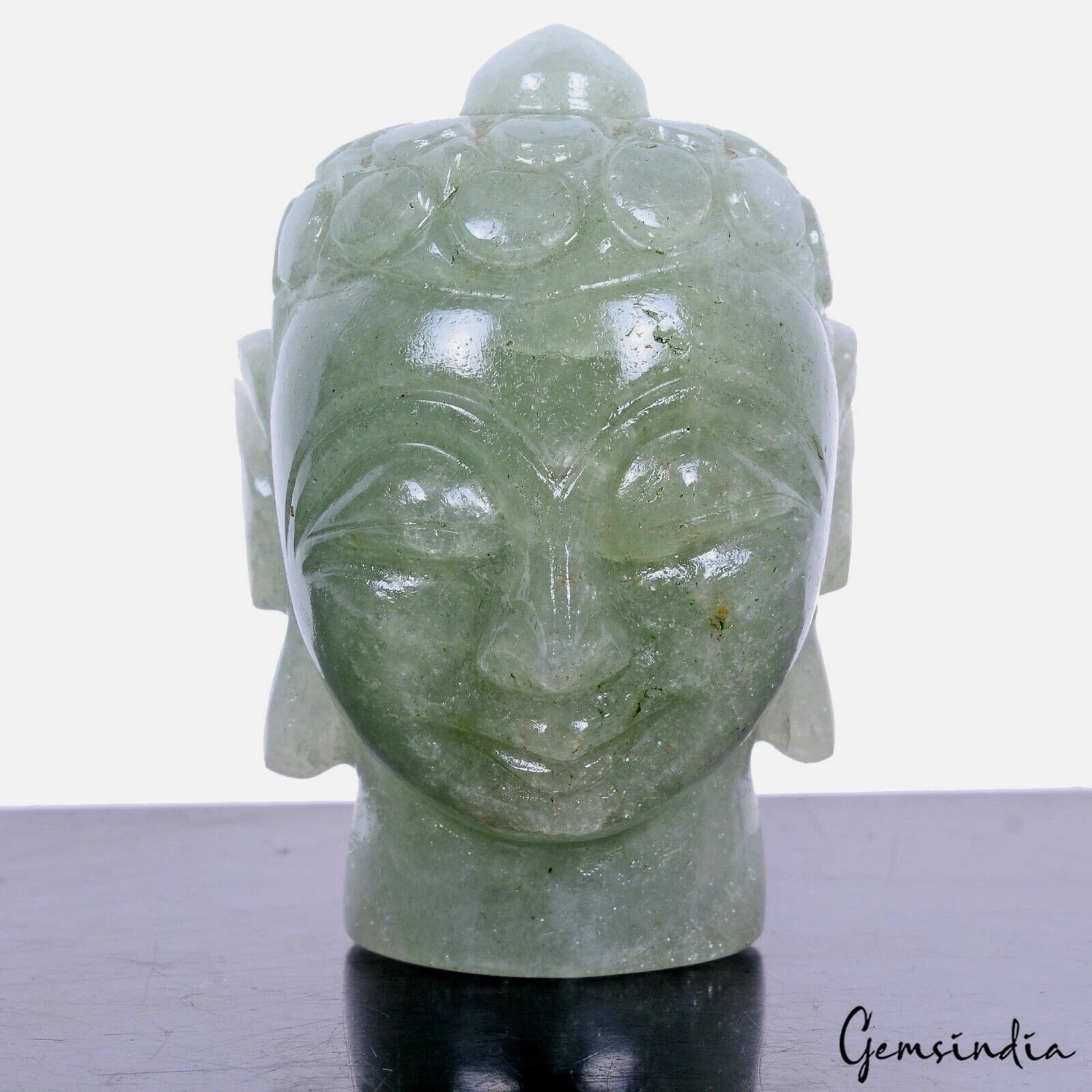 2.6" Buddha Head Natural Aventurine Gem Hand Crafted Meditating Art Decor/Statue