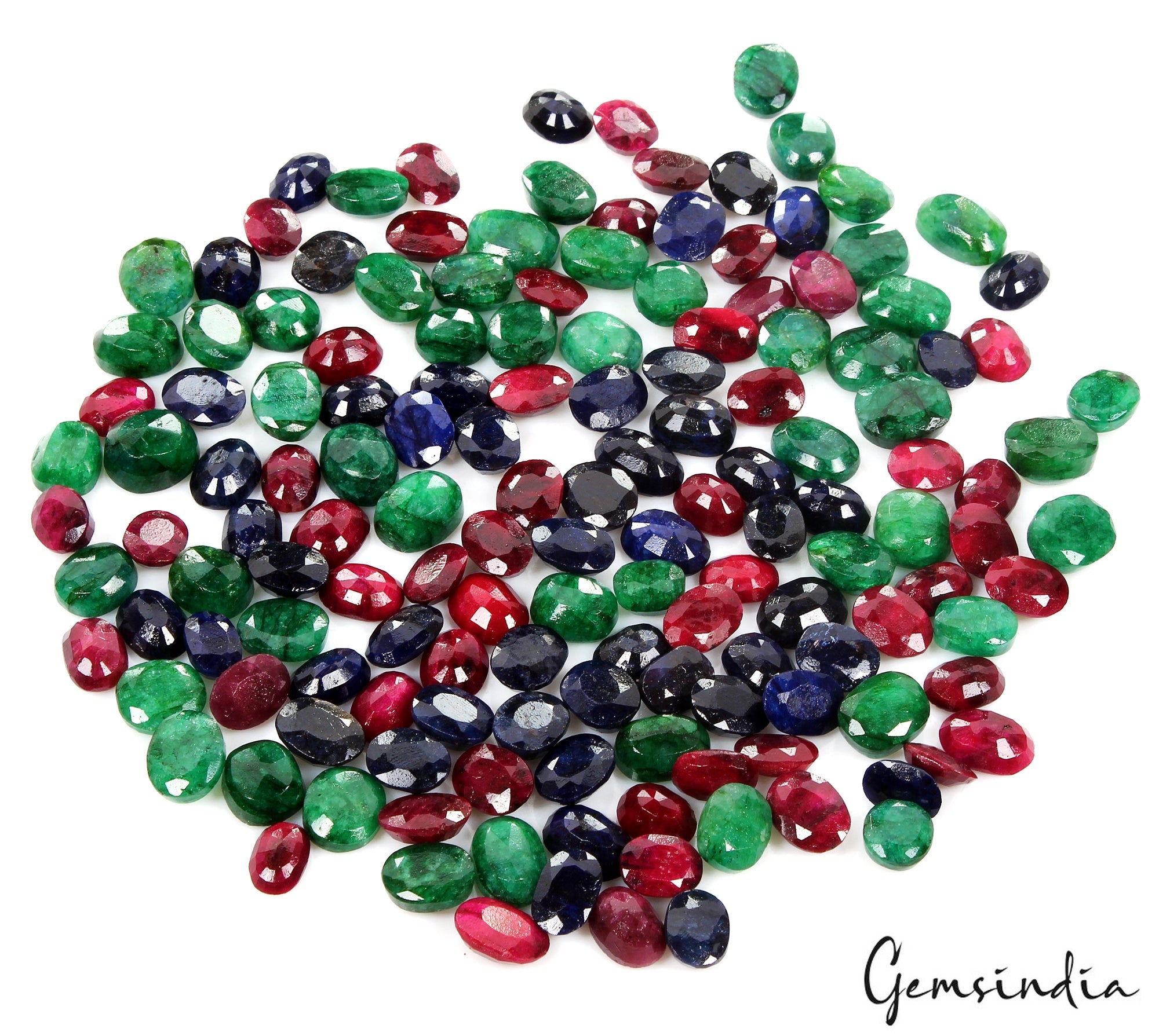 150 Pcs Natural Ruby Emerald Sapphire Oval Cut Loose Ring Size Gemstones 1350 Ct