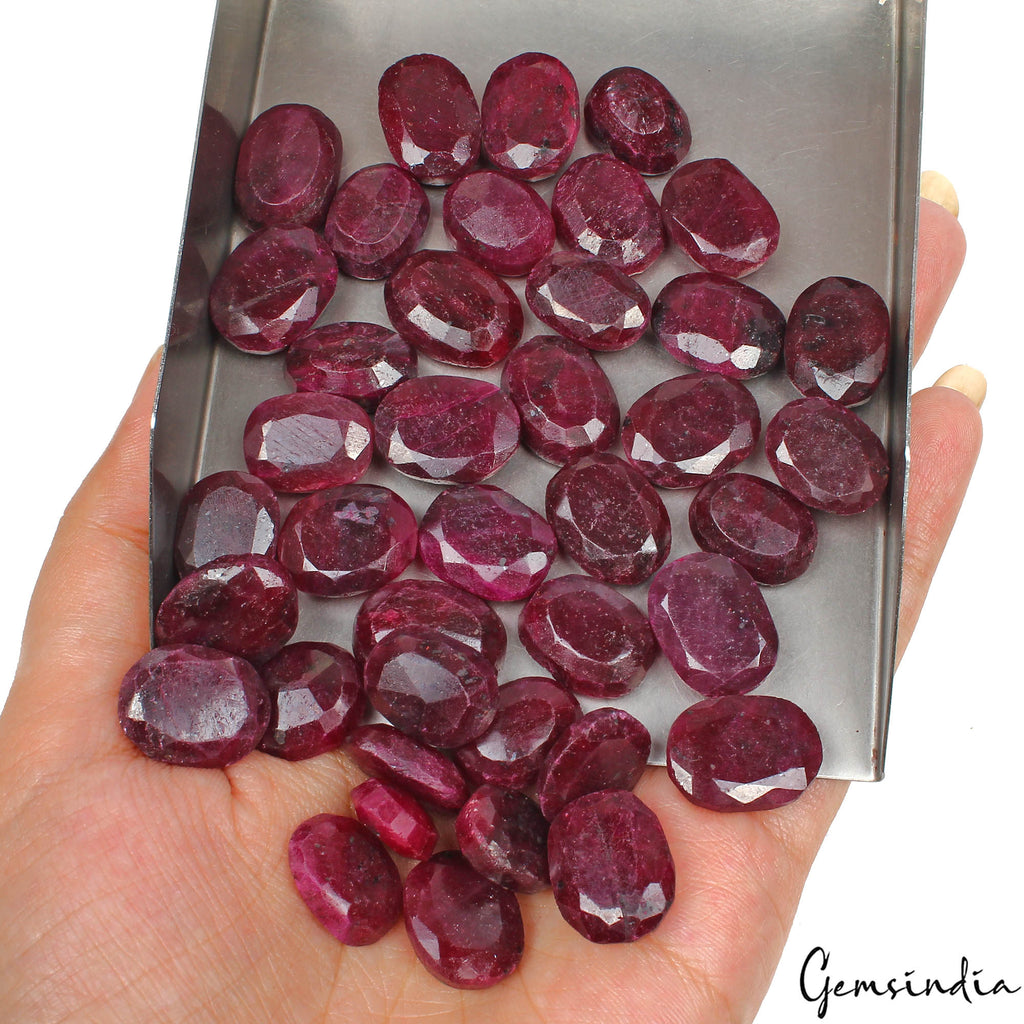 760 Cts/40 Pcs Natural African Dark Red Ruby Oval Cut Loose Gems Lot For Jewelry
