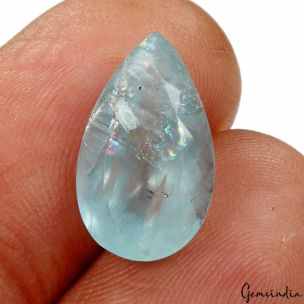 5.20 Cts Natural Untreated Aqua Blue Aquamarine Pear Faceted Loose Gemstone~14mm