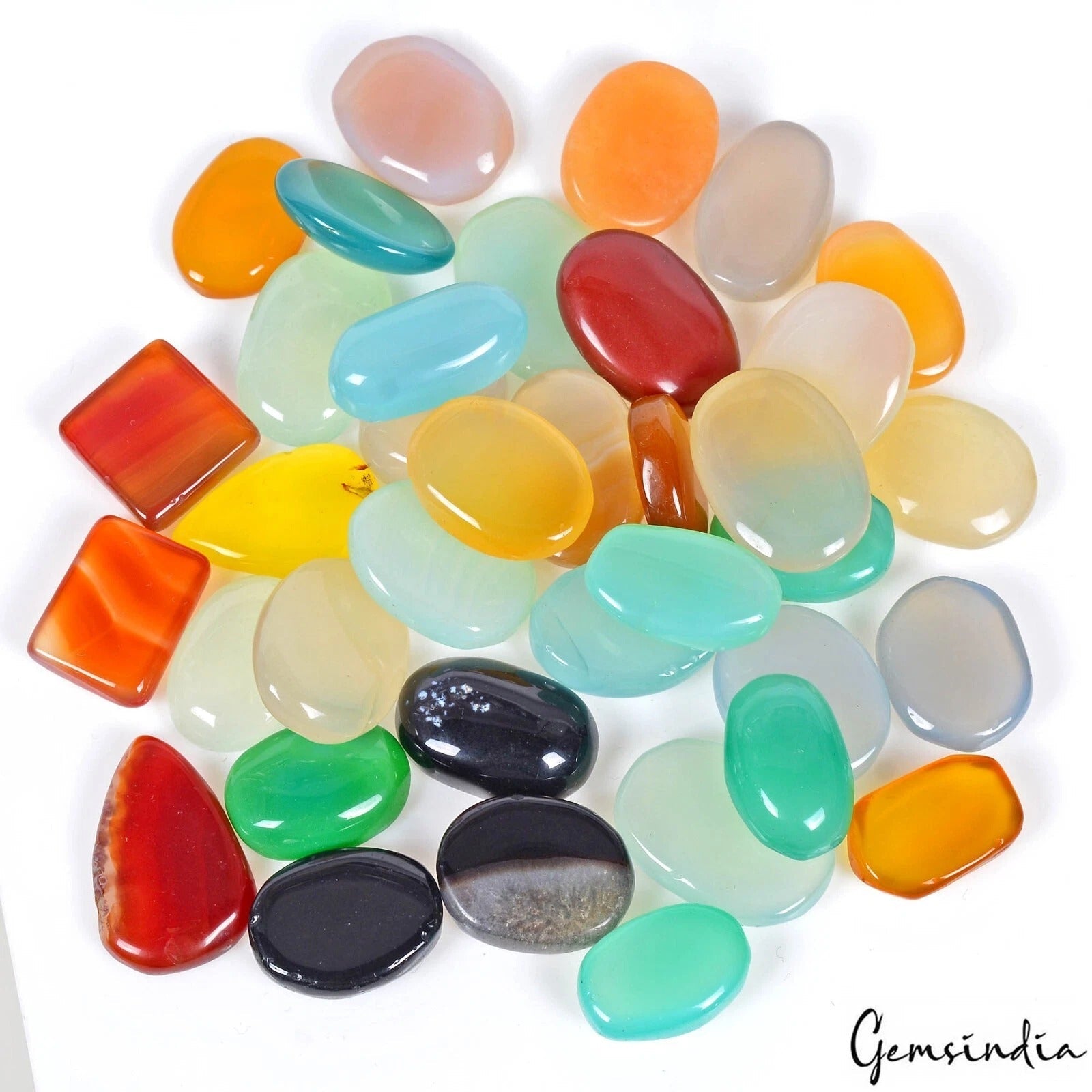 760 Ct Natural Multicolor Untreated Onyx Mix Cab Loose Gems Lot 37Pc For Jewelry