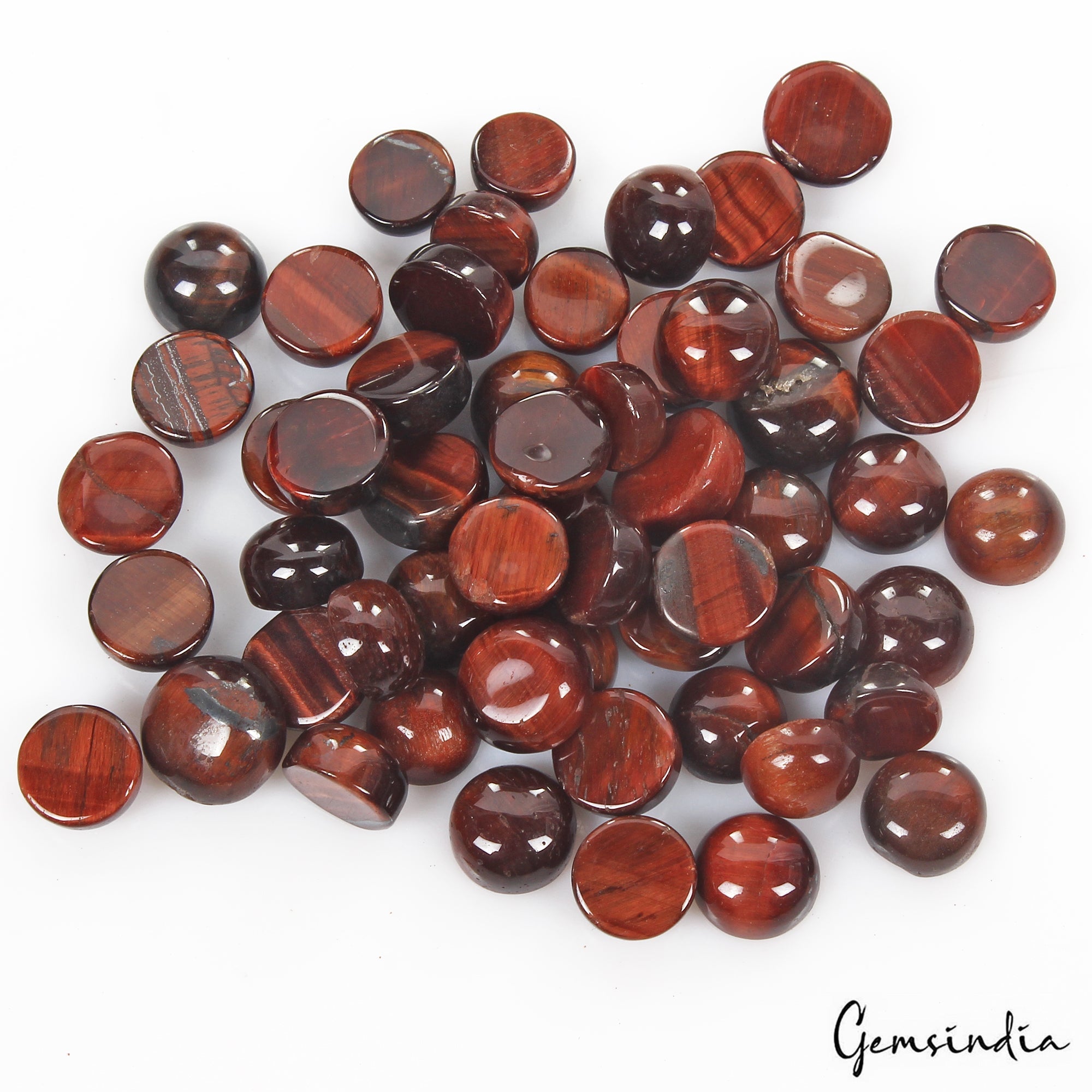 180 Cts/24 Pcs Natural Untreated Red Tiger Eye Round Loose Gem Lot For Jewelry
