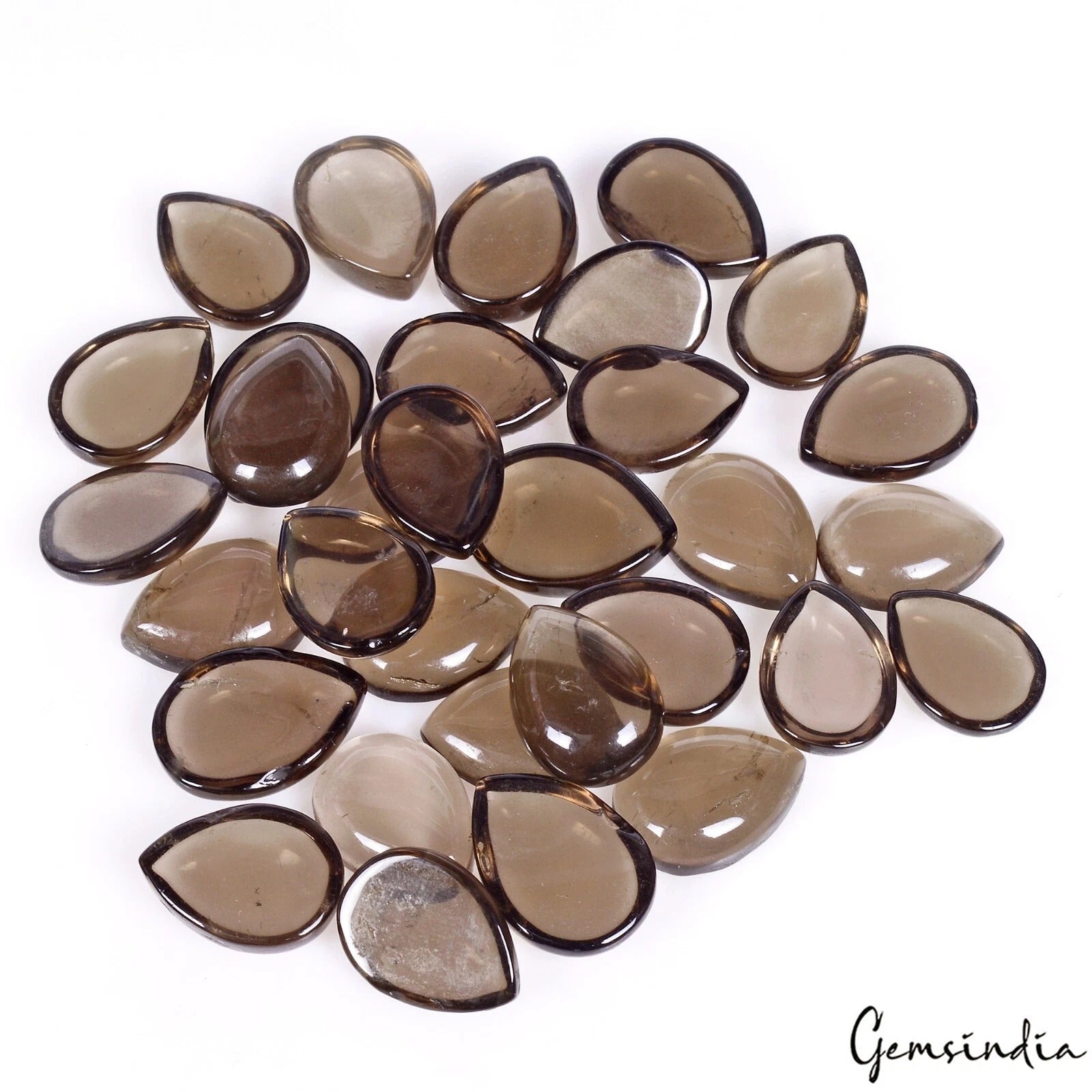 32 Pcs Natural Smoky Quartz 244 Ct Pear Cabochon Loose Wholesale Gemstones Lot