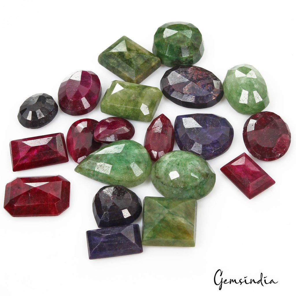 730 Ct/20 Pcs Natural Multi Color Emerald Ruby Sapphire Mixed Cut Loose Gems Lot