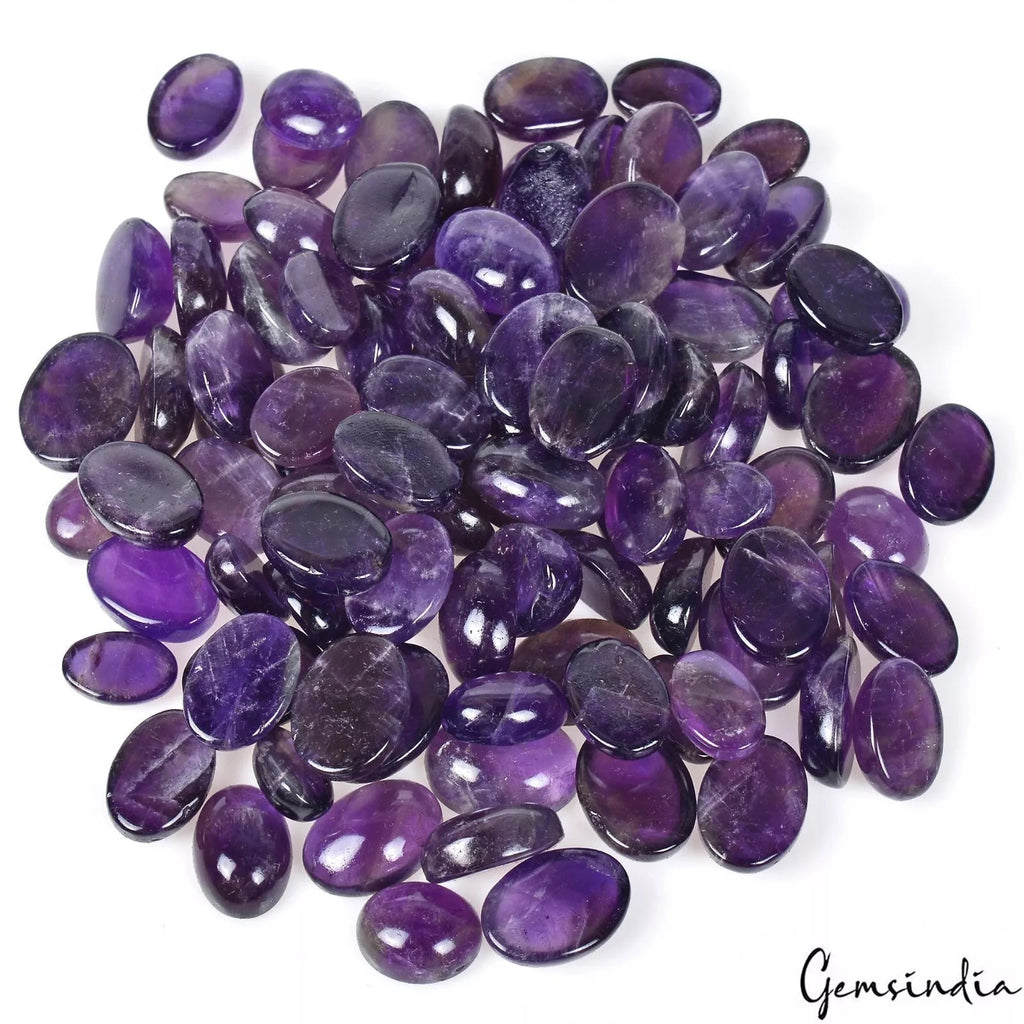 100 Pc Natural Rich Purple Amethyst 11-15mm Oval Cab Gemstones Wholesale ~570 Ct
