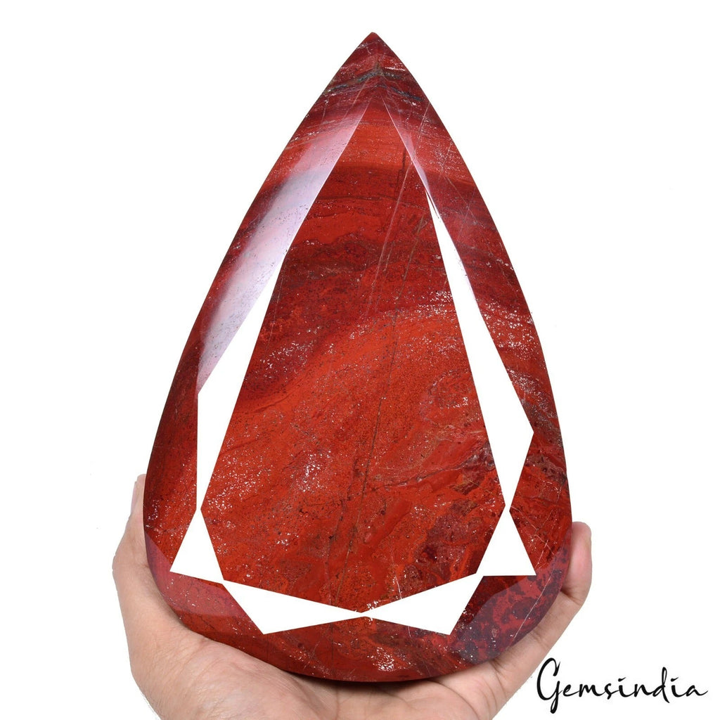 Museum Size 3.1 Kg Natural Untreated Red Jasper Pear Faceted Cut Loose Huge Gem