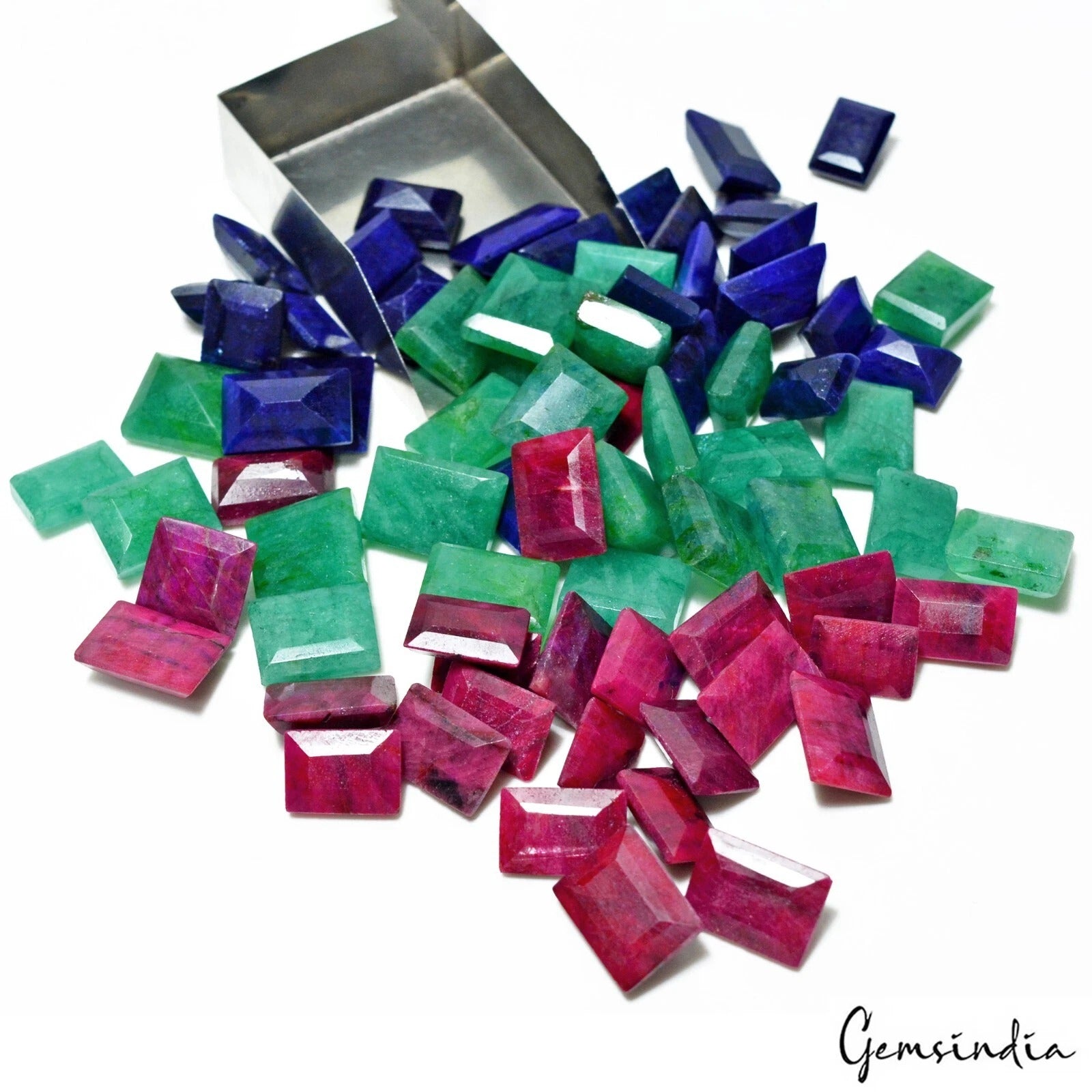 Certified 960 Cts/75 Pcs Natural Multi Color Emerald Ruby Sapphire Mix Cut Gems