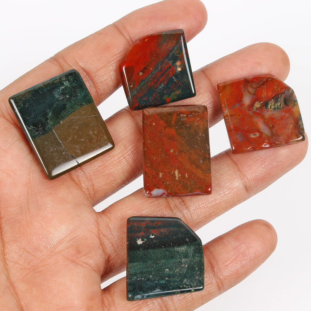 162.60 Ct/5 Pcs Natural Untreated Red Green Bloodstone Jasper Mix Cabochon Gems