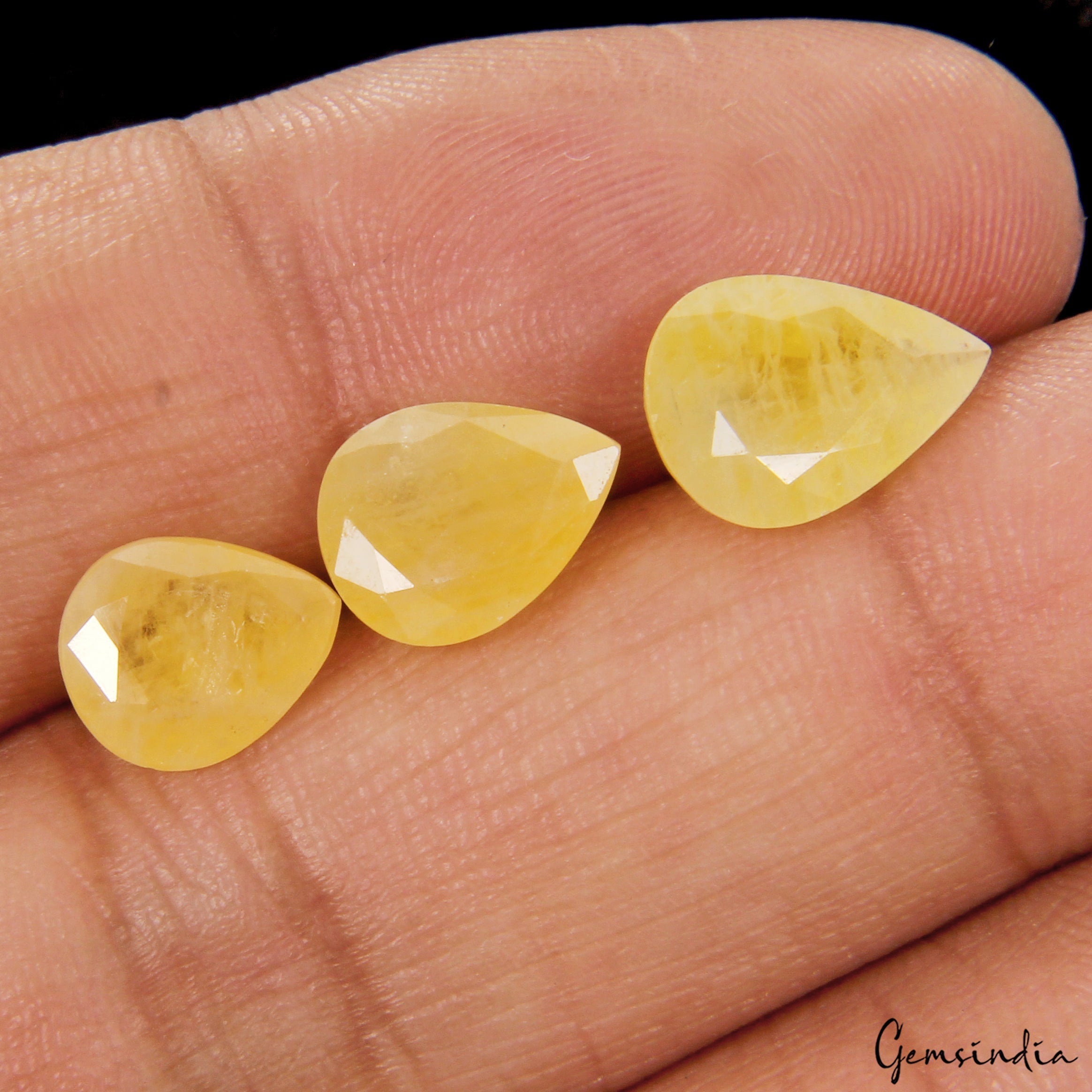 7.80 Ct Natural Untreated Ceylon Yellow Sapphire Pear Cut Loose Gemstones~3 Pcs