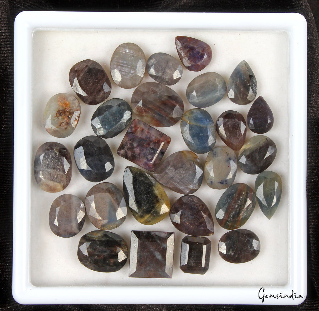 280 Ct/28 Pcs Natural Untreated Blue Gray Sapphire Mixed Cut Loose Gemstones Lot