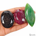 1300 Ct 3 Pcs Natural Multi Color Emerald Ruby Sapphire Mixed Cut Loose Gem Lot