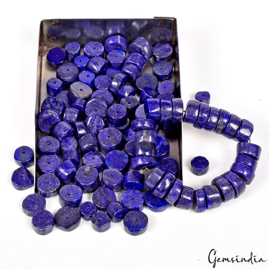 760 Cts/99 Pcs Natural Blue Lapis Lazuli Gems Tyre Shape Loose Drill Beads Lot