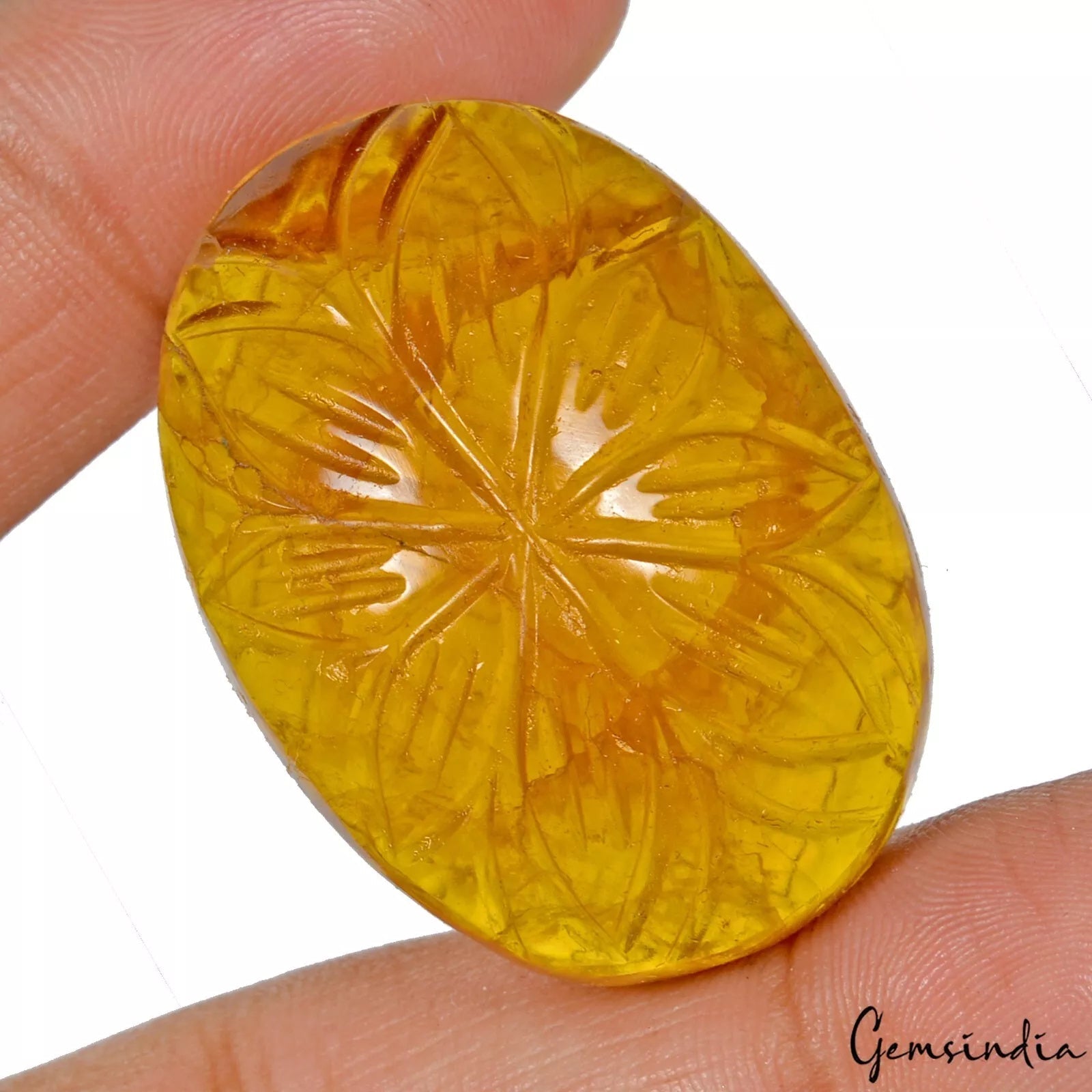 162.60 Cts Natural Untreated Yellow Fluorite Oval Carved Loose Gem For Pendant