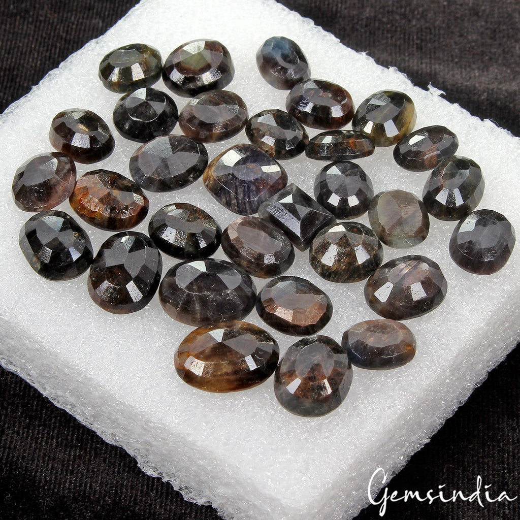 31 Pcs Natural Untreated Black Sapphire 12mm-18mm Loose Mix Ring Size Gemstones