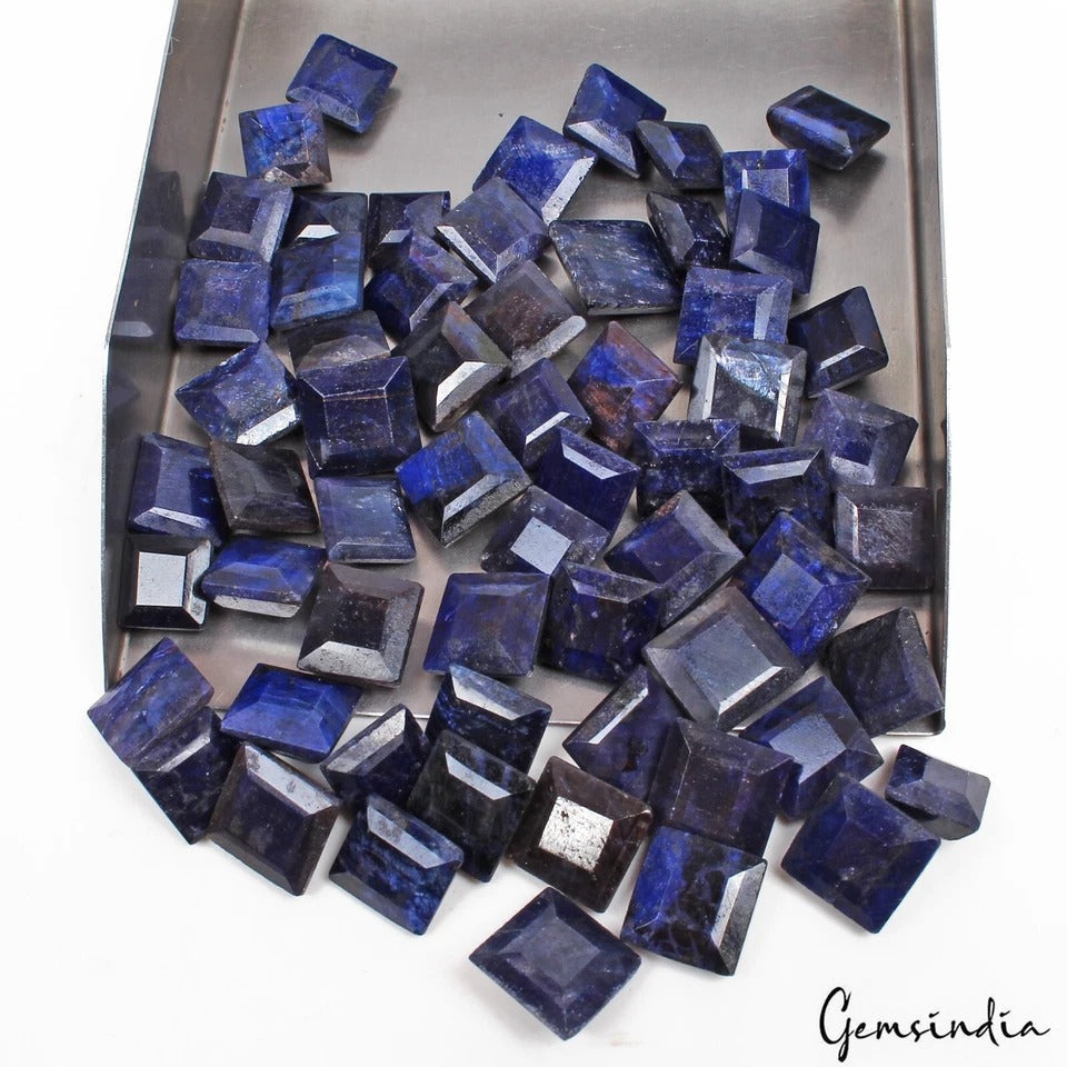 600 Cts/62 Pcs Natural Blue Sapphire Square Cut Loose Wholesale Gemstones Lot