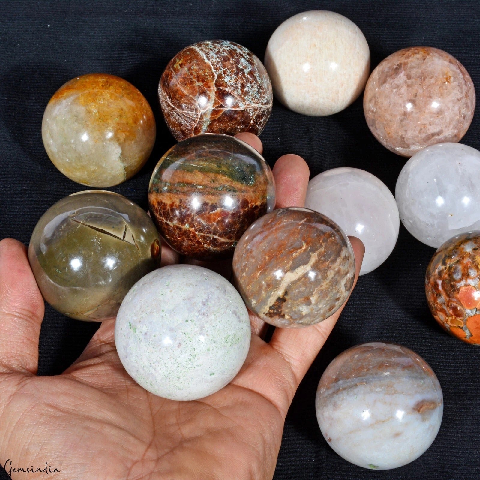Wholesale Lot 12 Pcs Natural Multigems Ball Healing Crystal Spheres Collectible