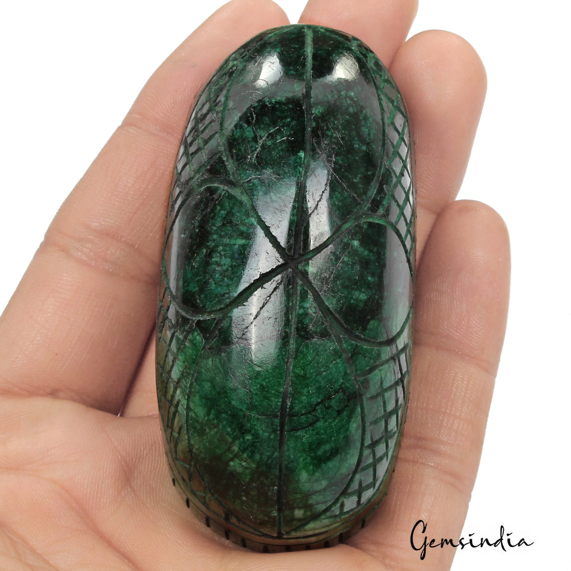 750 Ct Natural Dark Green Zambian Emerald Oval Cut Carving Earth Mined Gemstone
