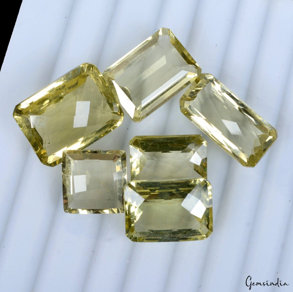 6 Pcs Natural Lemon Citrine Quartz 13-21mm Cushion Checker Cut Loose Gemstones