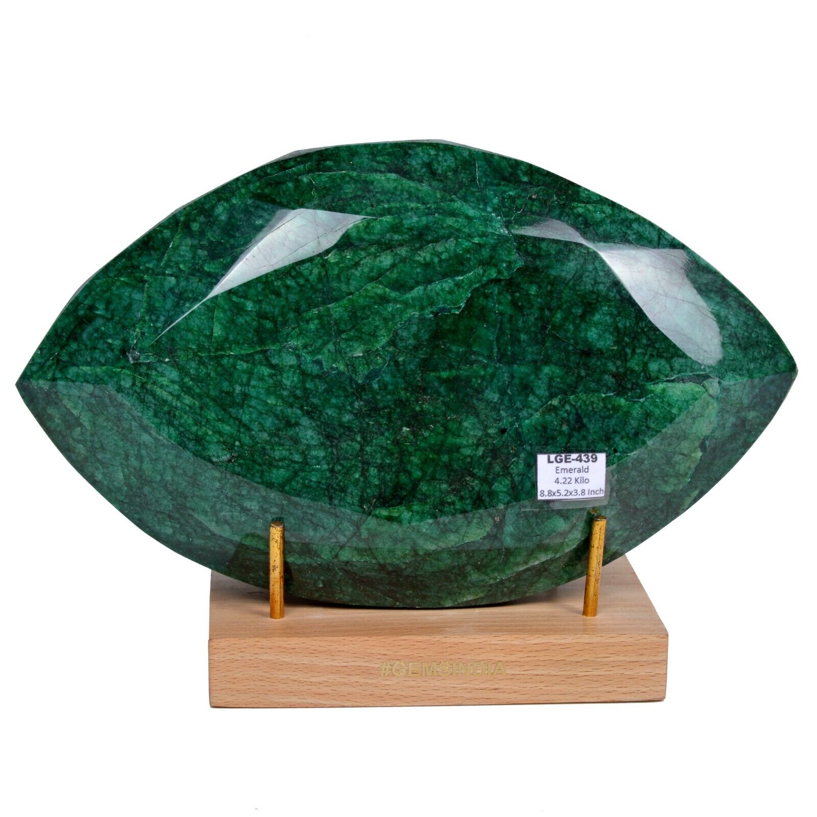 4.22 Kilo Green Emerald Marquise Cut Huge Earth mined Brazil Gemstone with Stand