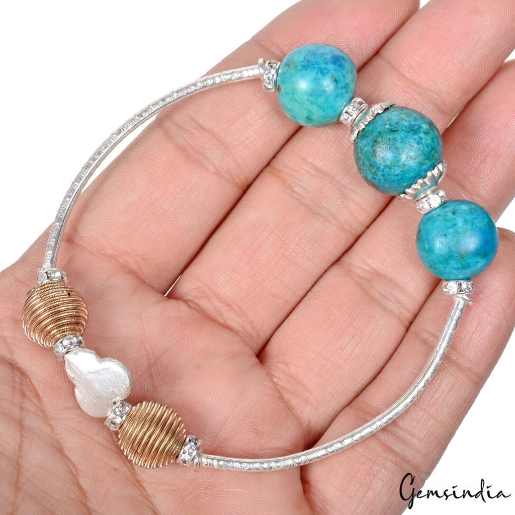 Turquoise Bracelet, Color Enhanced, Silver — 13mm to 14mm, 95.20 Ct (19.03 g)