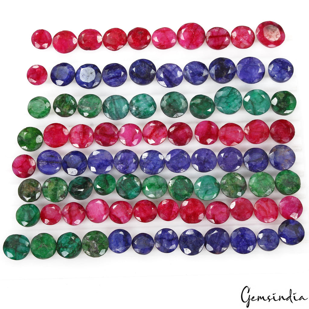 500 Cts/87 Pcs Natural Red & Blue Beryl Green Emerald Round Cut Loose Gems Lot