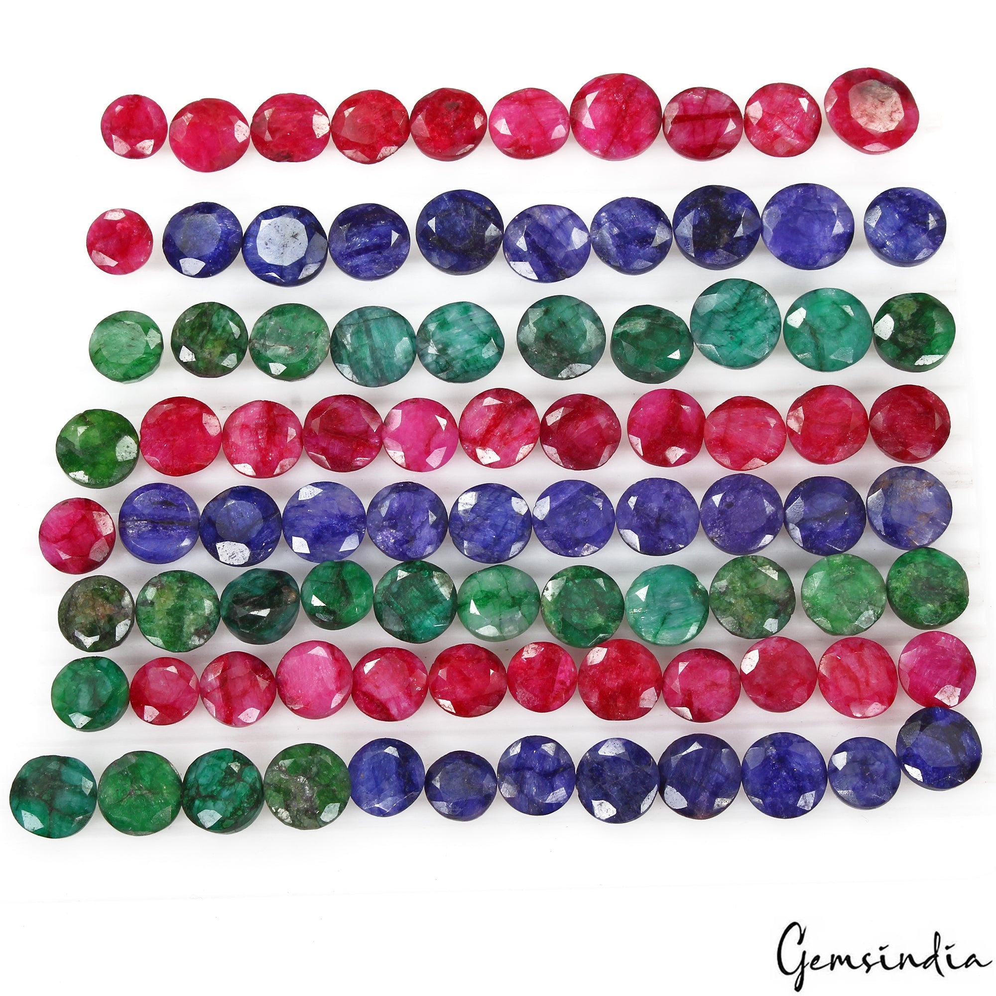 500 Cts/87 Pcs Natural Red & Blue Beryl Green Emerald Round Cut Loose Gems Lot