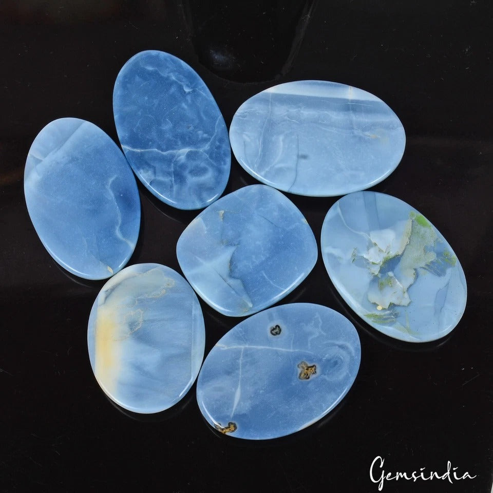 330 Cts/7 Pcs Natural Untreated Australia Blue Opal Cab Loose Gems For Jewelry