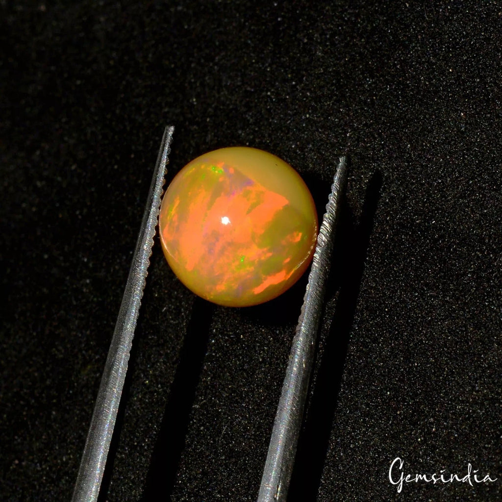 Certified 2.20 Ct Natural Untreated Multi Fire Welo Ethiopian Opal Round Cab Gem
