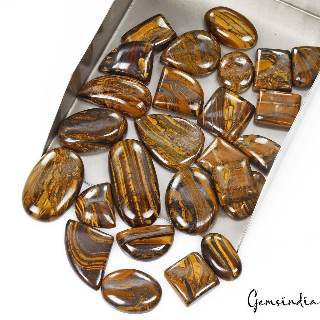 26 Pcs Natural Iron Tiger Eye 17-37mm Cabochon Loose Wholesale Gemstones Lot ~