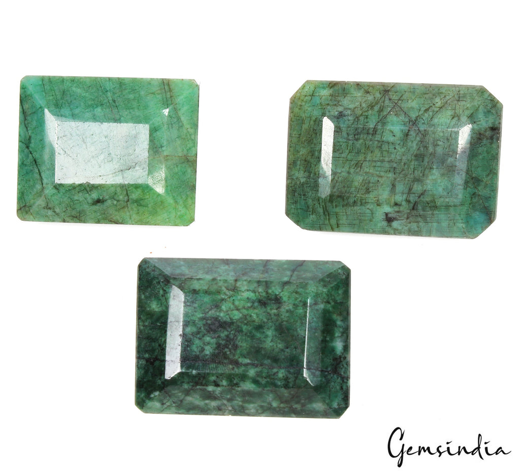 3 Pcs Natural Green Emerald From Brazil Octagon Cut 43mm-50mm Gemstones~1100 Cts