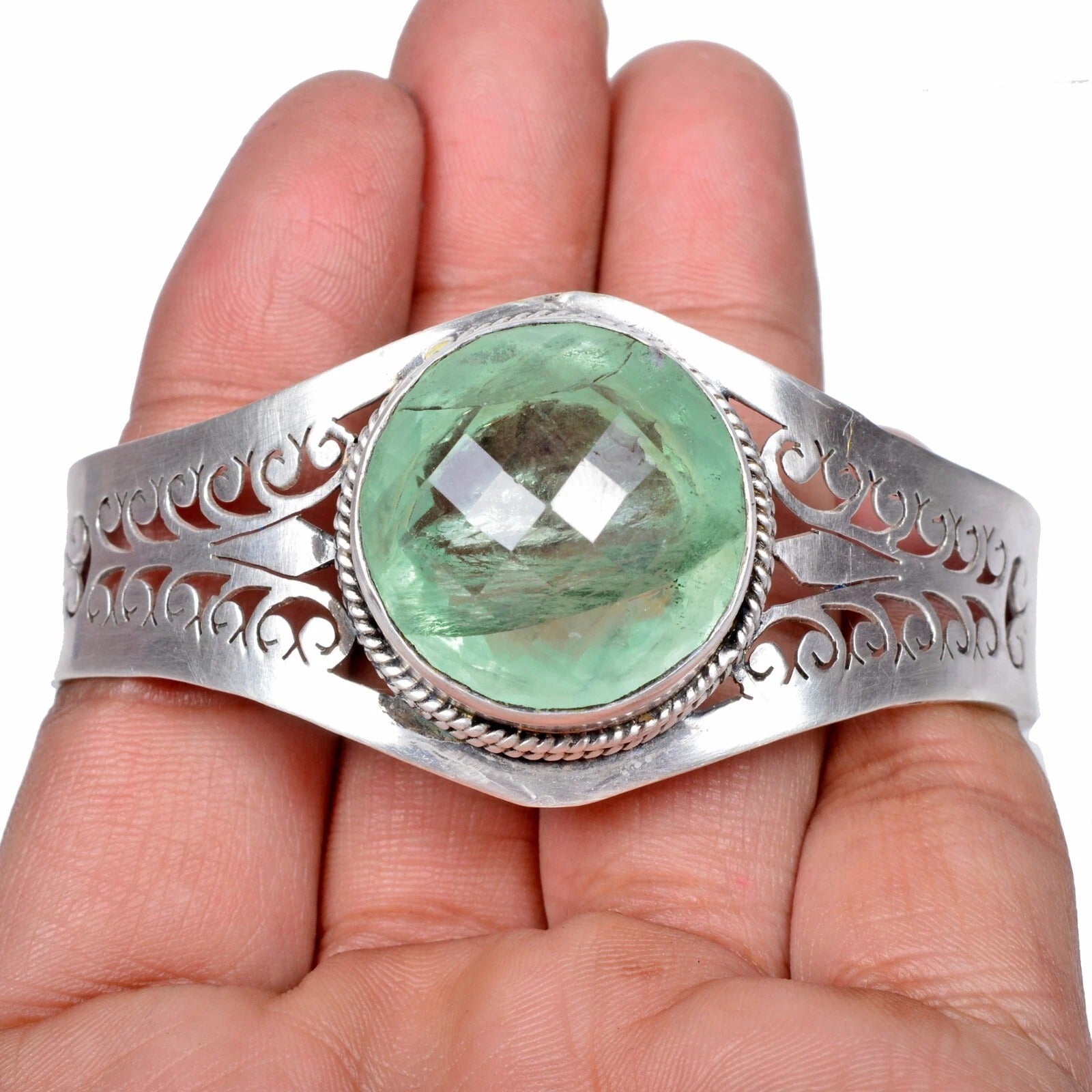 Fluorite Sterling Silver Bracelet, Untreated, Silver — 2.5 Inch, 217.90 Ct (43.59 g), Brazil