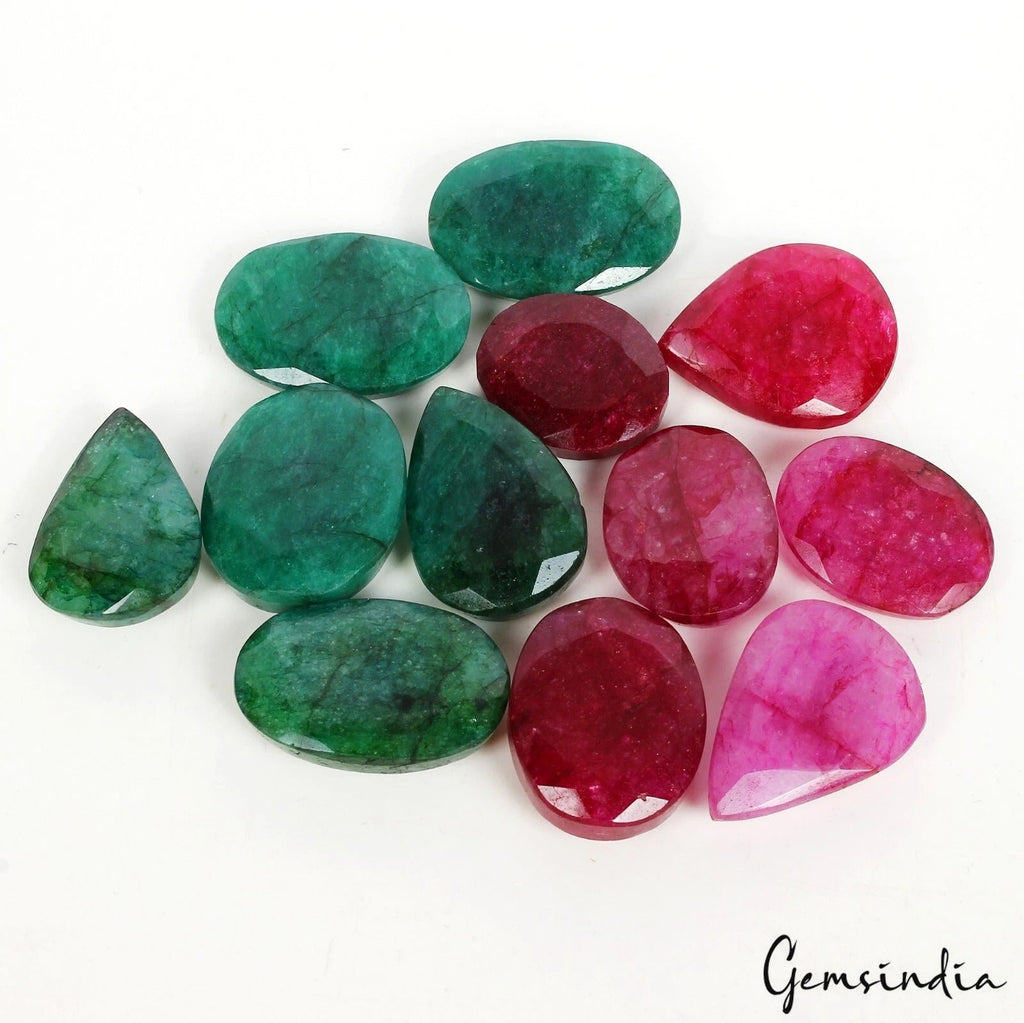 450 Ct/12 Pcs Natural Pink Beryl & Green Emerald Mix Cu Loose Wholesale Gems Lot