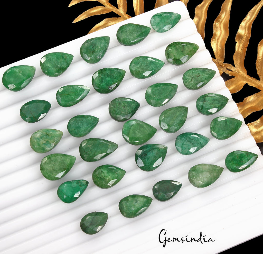 248 Cts/30 Pcs Natural Brazilian Green Emerald Pear 14mm -18mm Gems For Jewelry