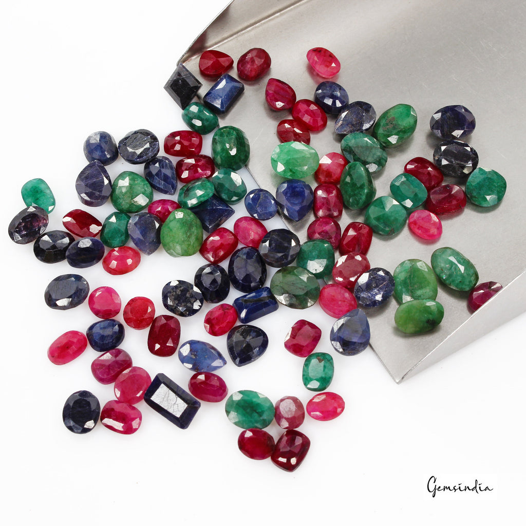 197 Ct/89P Natural Ruby Emerald & Sapphire Loose Mix Cut Gemstones Certified Lot
