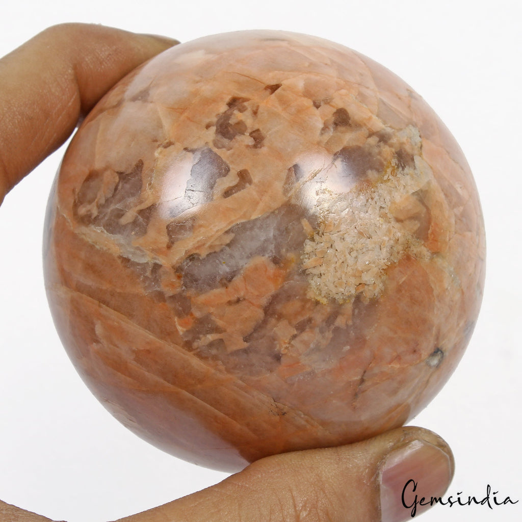 2330 Ct Natural Peach Moonstone Healing Crystal Mineral Gems Sphere With Stand