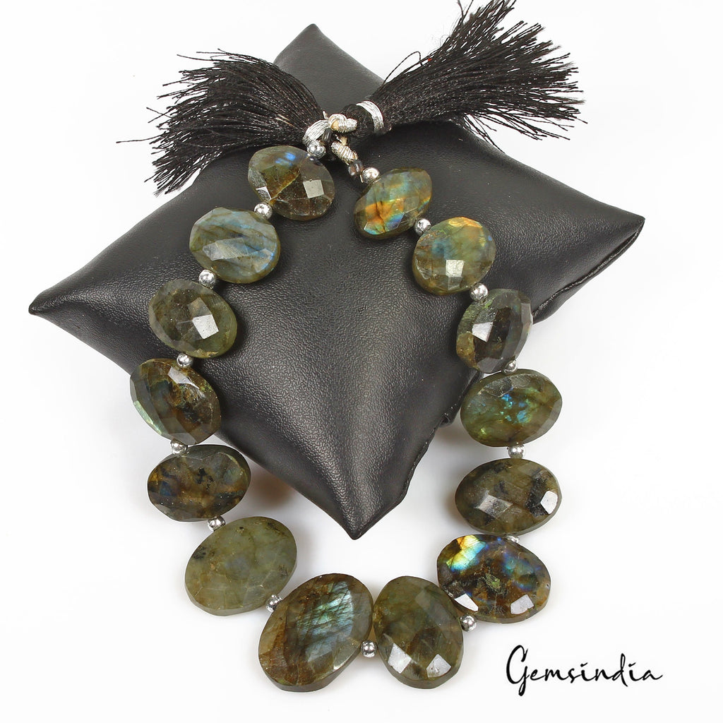 200 Ct/14 Pcs Natural Multi Shine Labradorite Gem Oval Cut Drill Beads Strand 9"