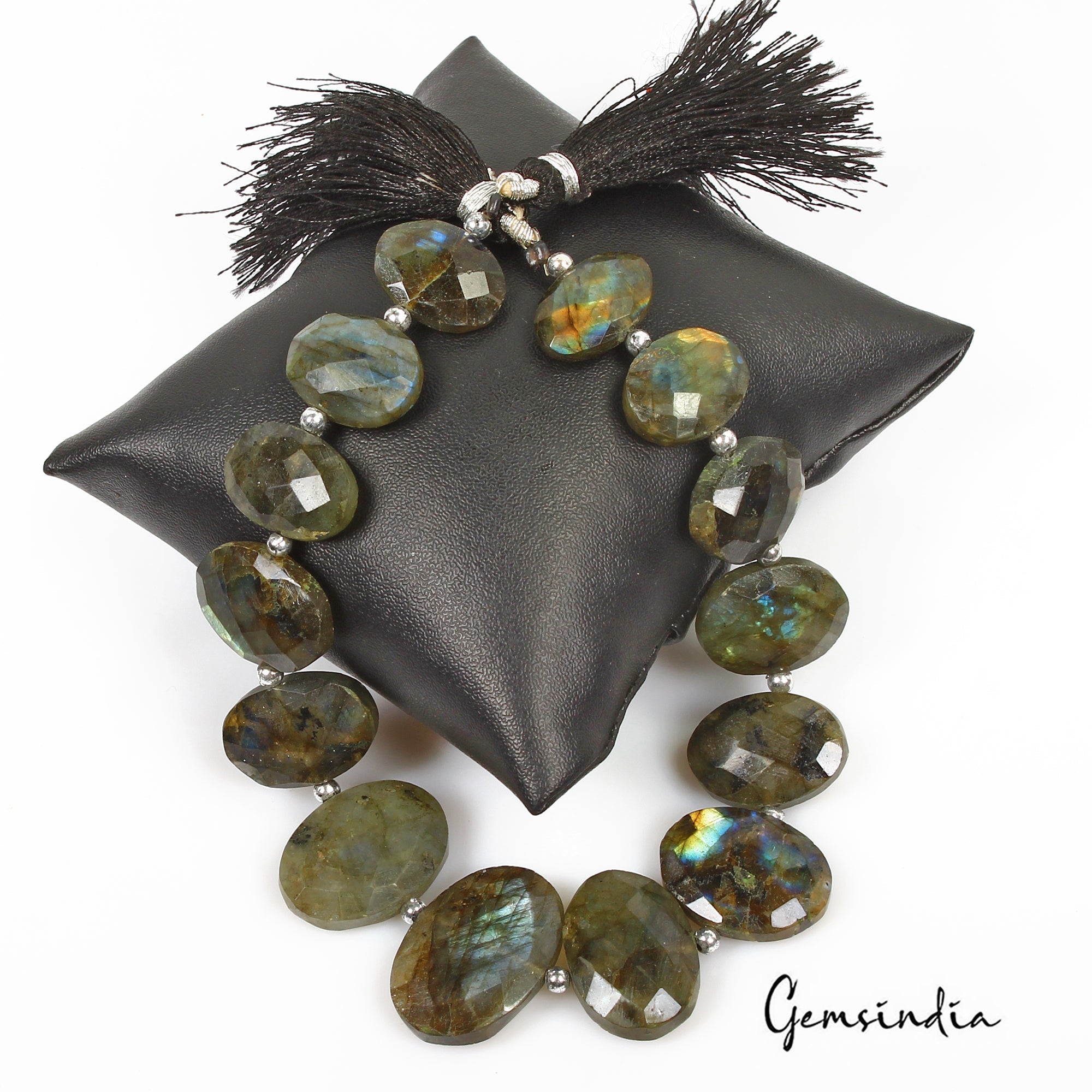 200 Ct/14 Pcs Natural Multi Shine Labradorite Gem Oval Cut Drill Beads Strand 9"