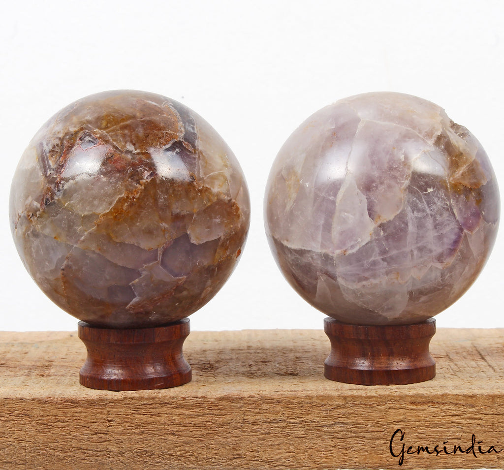 Large Natural Amethyst Druzy Sphere 2 Pcs Set - Polished Crystal Ball with Stand