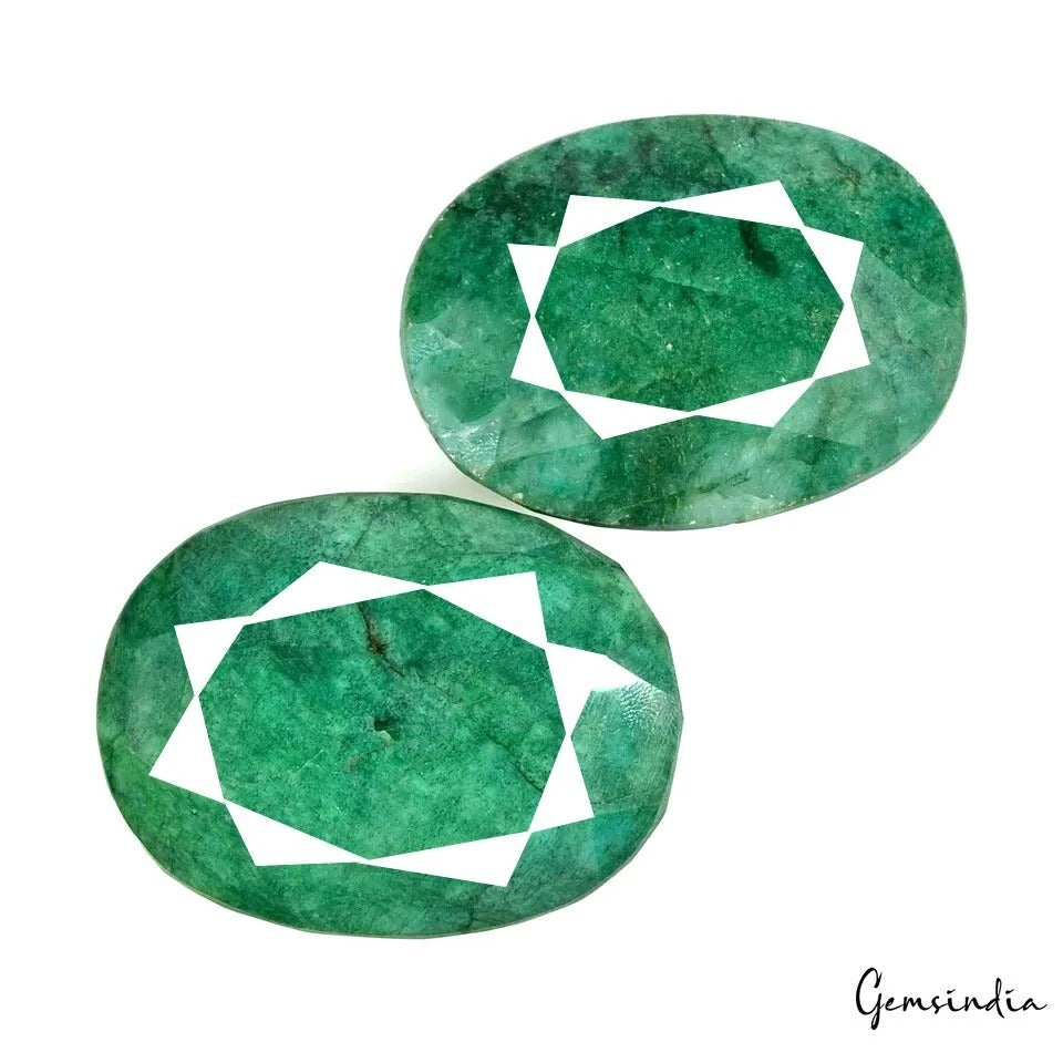 1680Ct Natural Green Colombian Emerald Oval Cut 66x48-66x49mm Loose Gemstone 2Pc