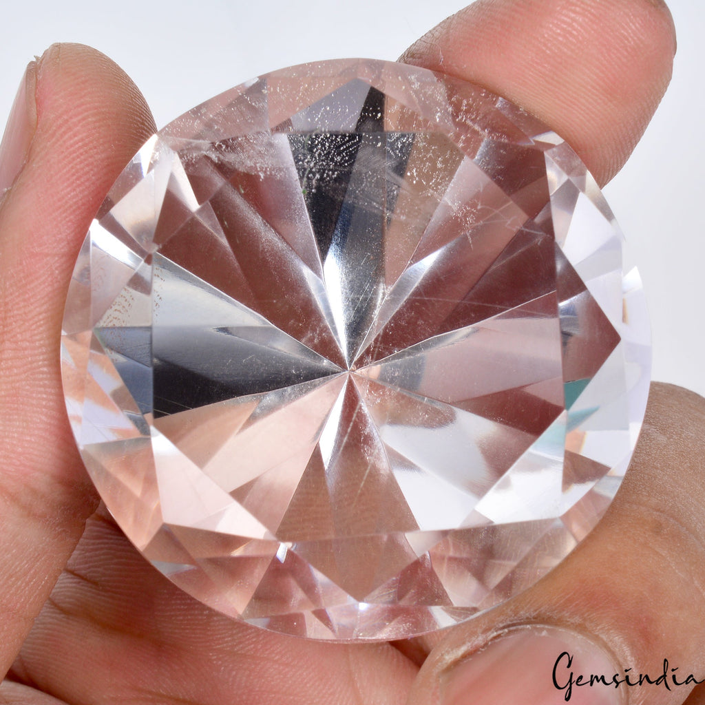 330 Ct Natural Crystal White Quartz 44mm Round Diamond Cut Loose Brazil Gemstone