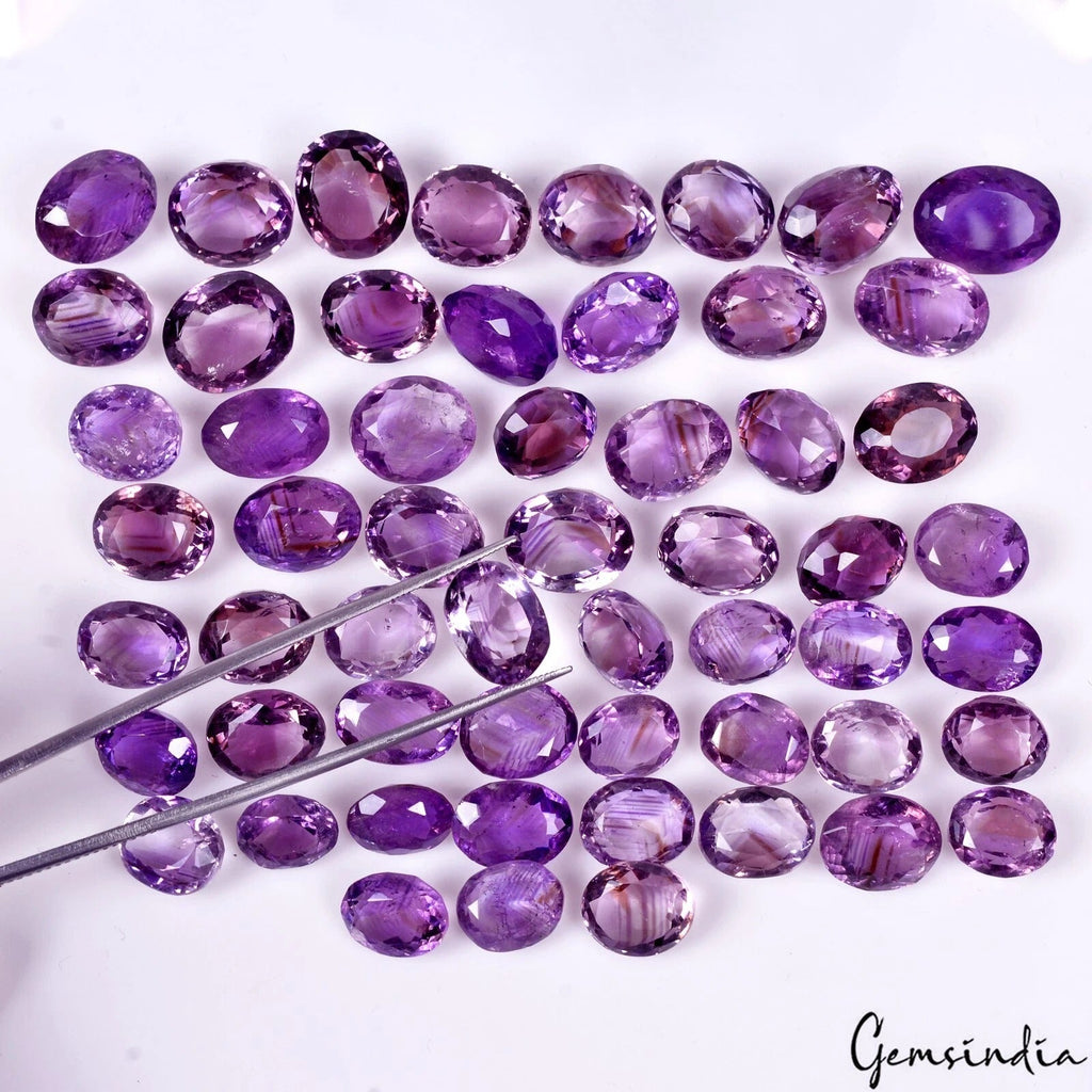 Certified 365 Ct/56 Pcs Natural Amethyst Oval Cut Lot Good Luster Loose Gemstone