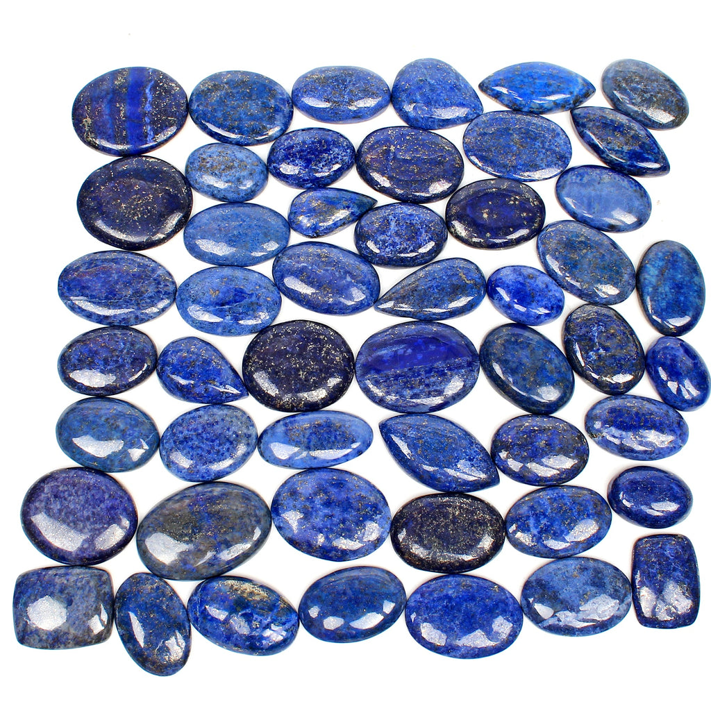 1400 Cts/50 Pcs Natural Blue Lapis Lazuli w Gold Flecks Mixed Cab Loose Gems Lot