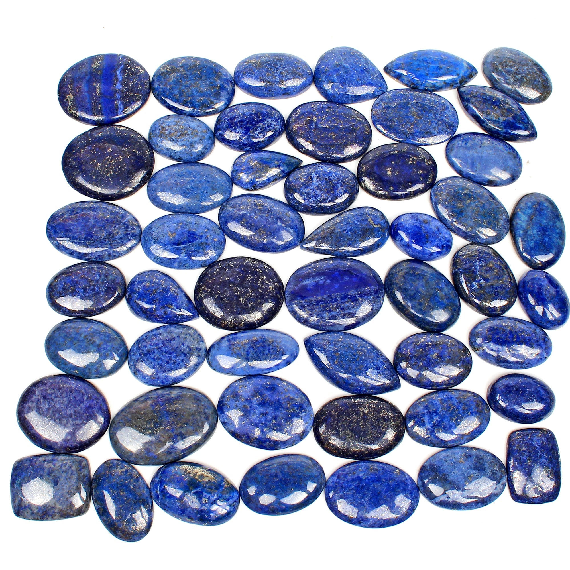 1400 Cts/50 Pcs Natural Blue Lapis Lazuli w Gold Flecks Mixed Cab Loose Gems Lot