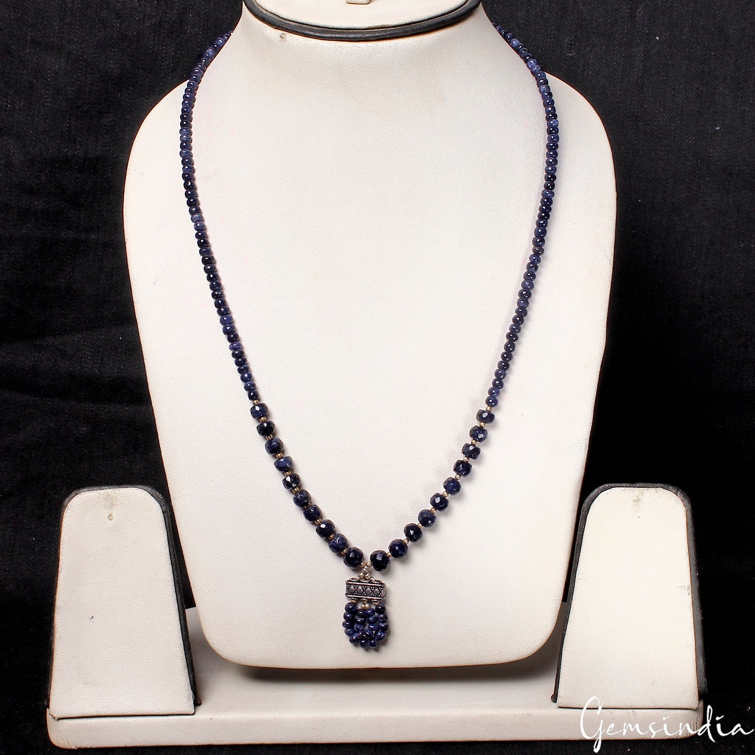 Handmade 21" Natural Sapphire Gemstone Beaded Blue Necklace for Women ~ 160.40Ct