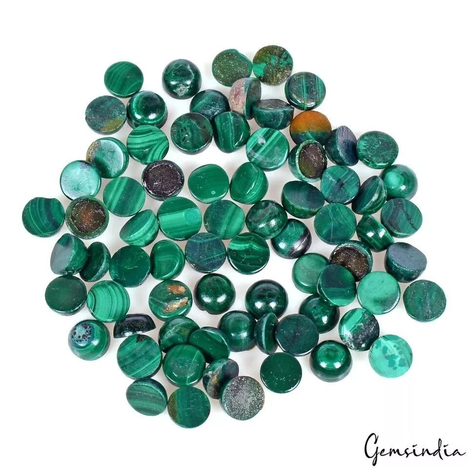 100.60 Ct/73 Pcs Natural Green Malachite Round Cab Calibrated 6mm Loose Gems