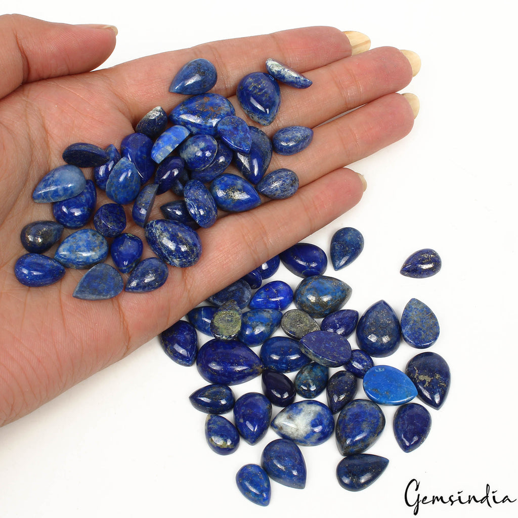 370 Cts/68 Pcs Natural Blue Gold Pyrite Lapis Lazuli Pear Loose Gems For Jewery