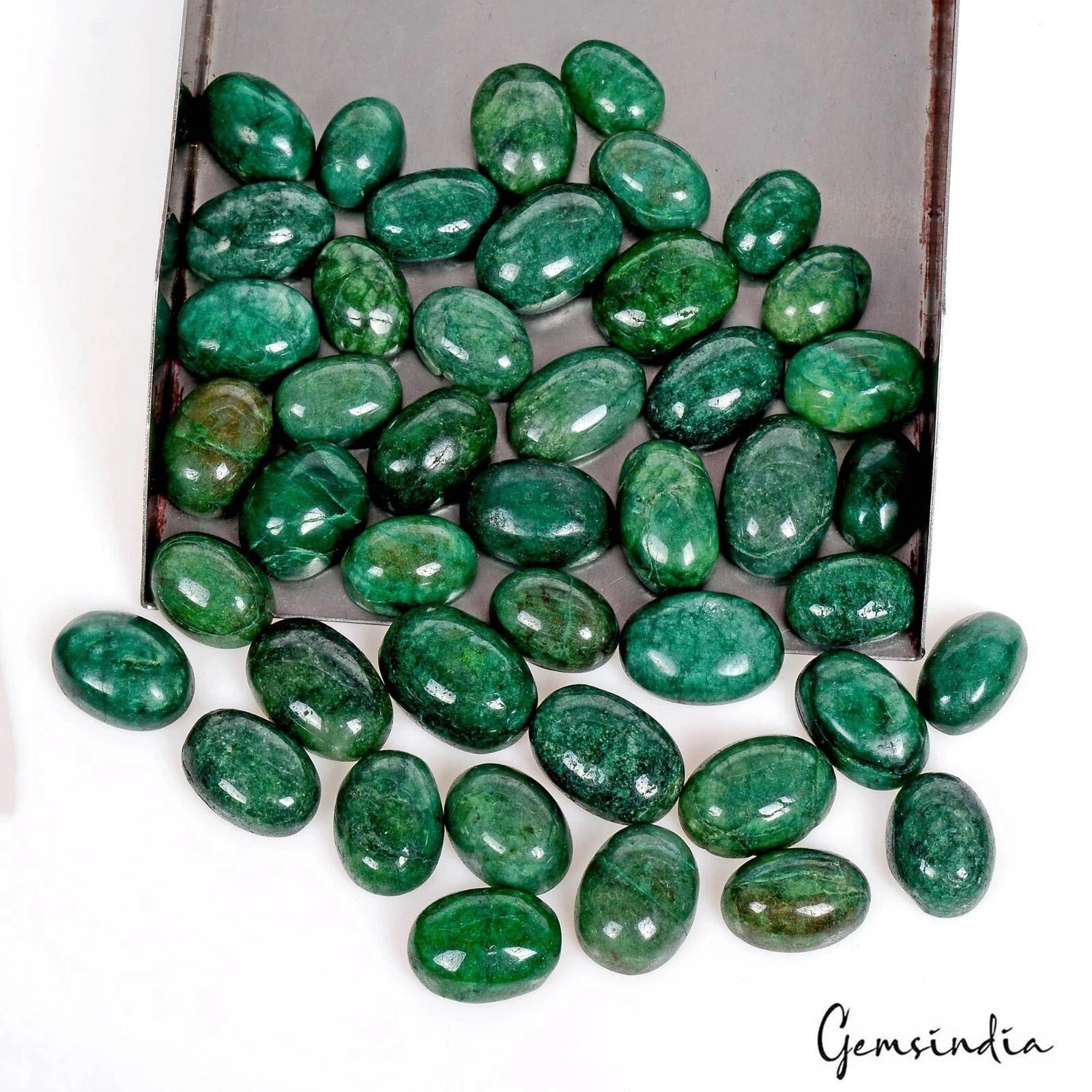 Natural 500Ct Zambian Dark Green Emerald Cabochon Oval Loose Gemstone Lot 44 Pcs