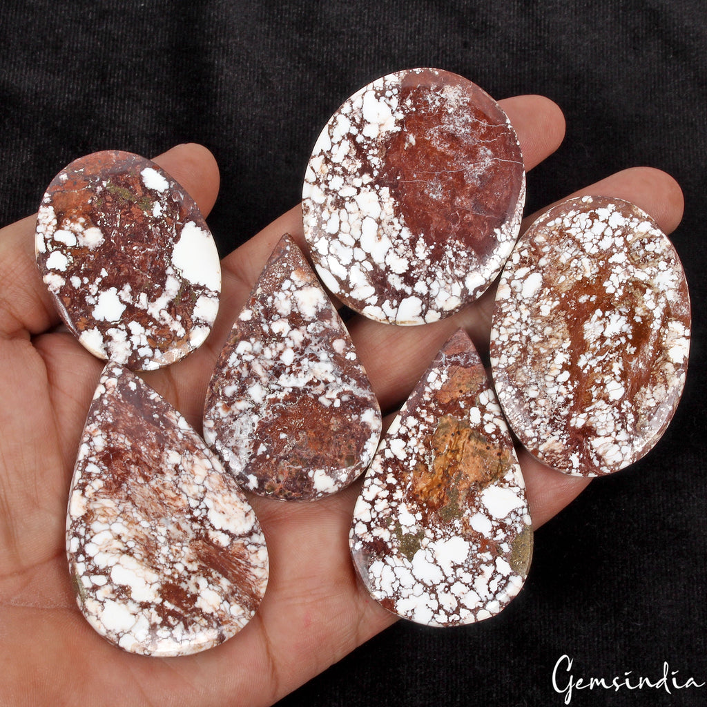 760 Ct/ 7 Pcs Natural White buffalo Turquoise Mix Cabochon Loose Untreated Gems